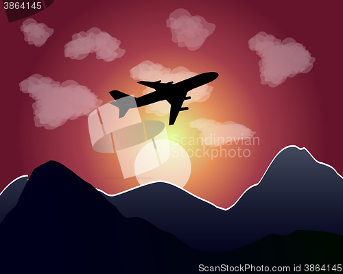 Image of setting of the sun flying plane