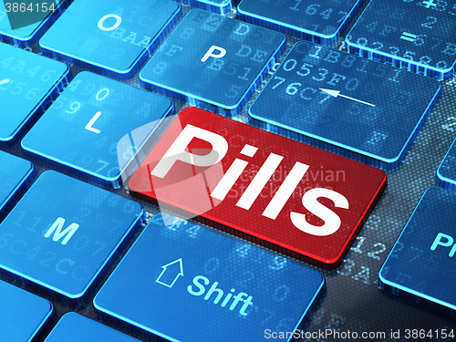 Image of Health concept: Pills on computer keyboard background