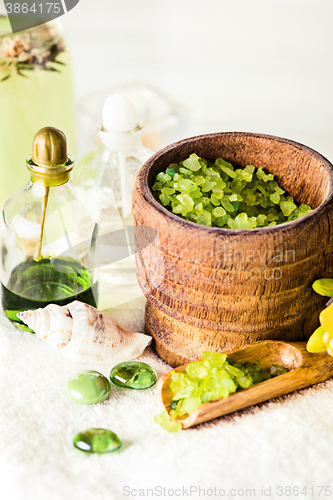 Image of Spa setting with aroma oil, vintage style 