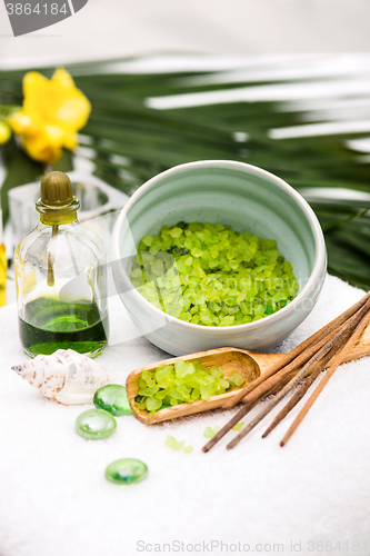 Image of Spa setting with aroma oil, vintage style 