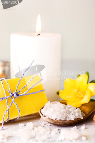 Image of Spa setting with aroma oil, vintage style 