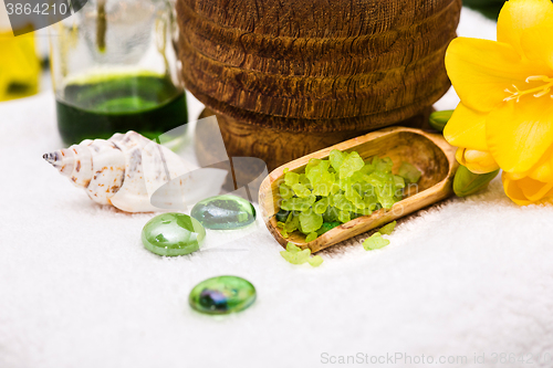 Image of Spa setting with aroma oil, vintage style 