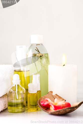 Image of Spa setting with aroma oil, vintage style 