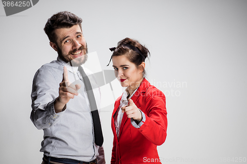 Image of The business man and woman on a gray background