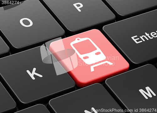 Image of Tourism concept: Train on computer keyboard background