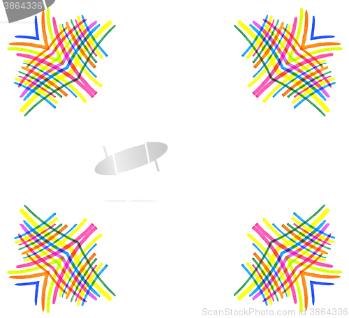 Image of White background with abstract color shapes in the corners