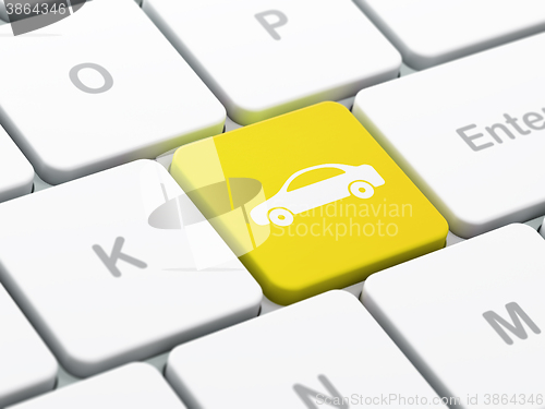 Image of Travel concept: Car on computer keyboard background