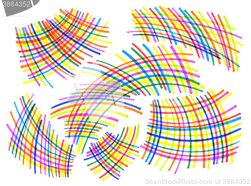 Image of Abstract bright color curved intersecting lines patterns