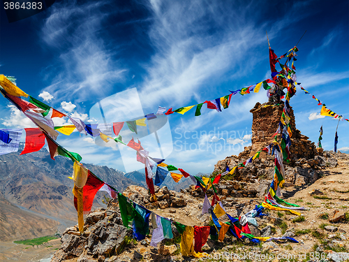 Image of Buddhist prayer flags in Himalayas