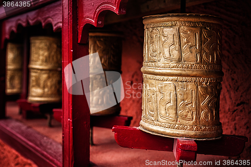 Image of Buddhist prayer wheels , Ladakh