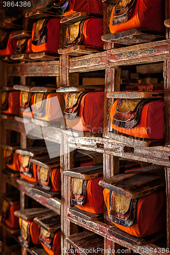 Image of Manuscripts folios in Tibetan Buddhist monastery