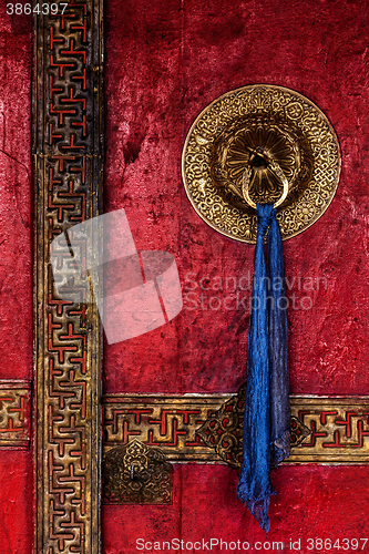 Image of Door of Spituk monastery. Ladakh, India