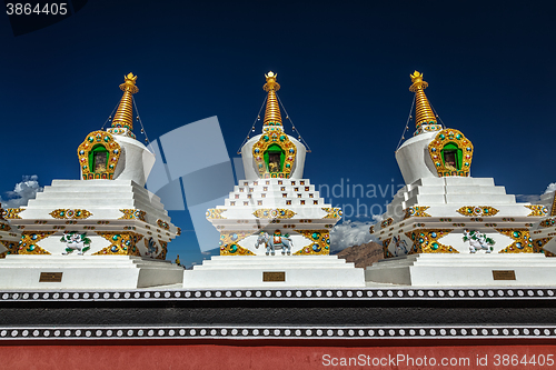 Image of White chortens stupas in Ladakh, India