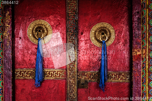 Image of Door of Spituk monastery. Ladakh, India