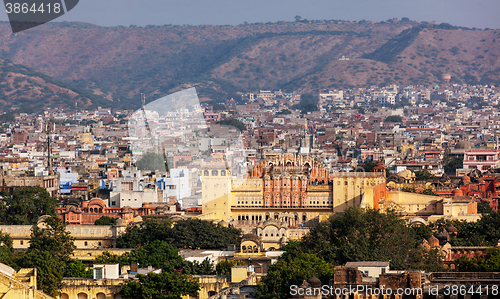 Image of Aerial view of Jaipur town and Hawa Mahal palace