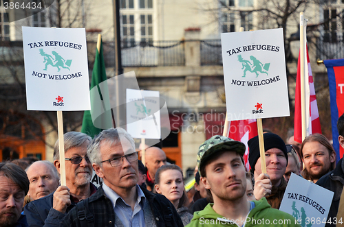 Image of Protest against tax havens in front of the Norwegian Parliament (Stortinget)