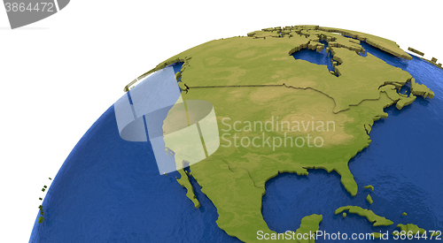 Image of North American continent on Earth