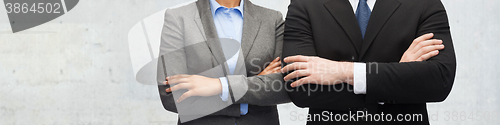 Image of close up of businesswoman and businessman