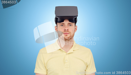 Image of man in virtual reality headset or 3d glasses