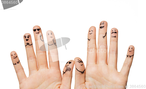 Image of close up of hands and fingers with smiley faces