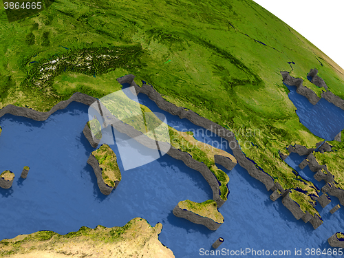 Image of Italy on model Earth