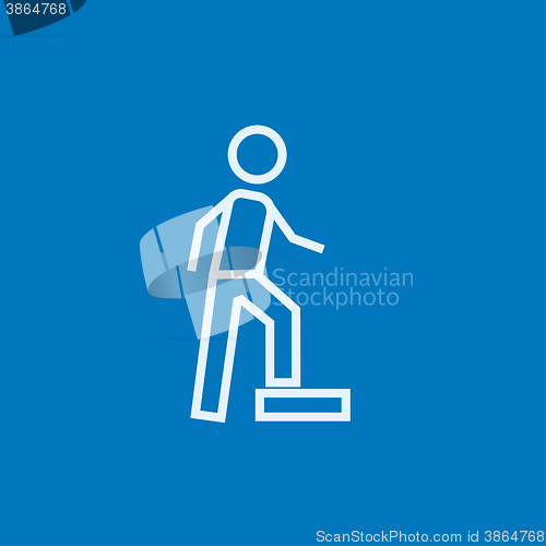 Image of Man doing step exercise line icon.