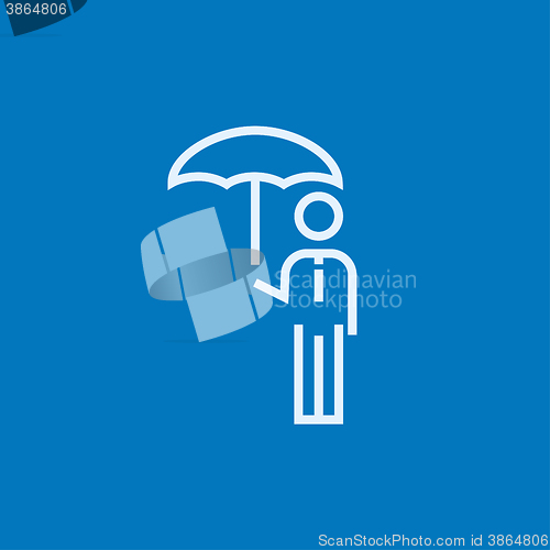 Image of Businessman with umbrella line icon.