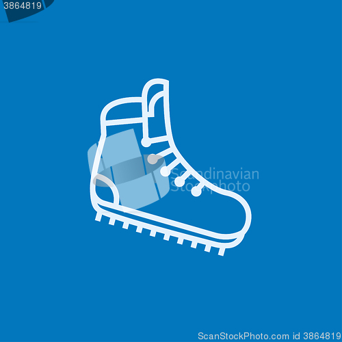 Image of Hiking boot with crampons line icon.