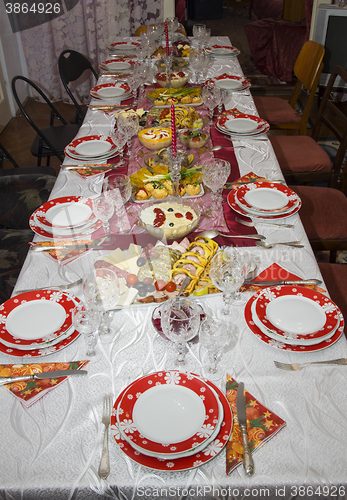 Image of Christmas table with tasty food
