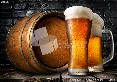 Image of Beer and wooden keg