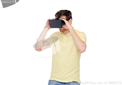 Image of man in virtual reality headset or 3d glasses