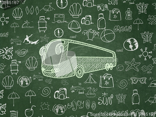 Image of Travel concept: Bus on School board background