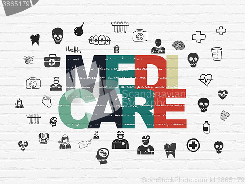 Image of Health concept: Medicare on wall background