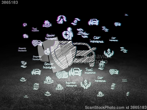 Image of Insurance concept: Car And Shield in grunge dark room