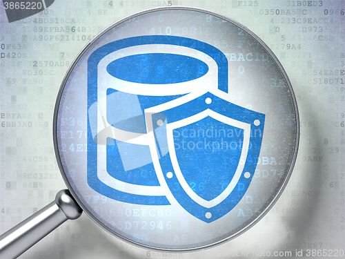 Image of Database concept: Database With Shield with optical glass on digital background