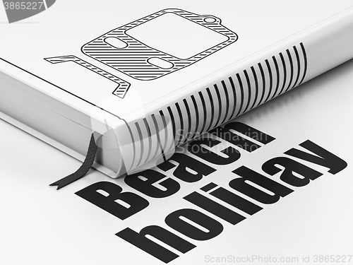 Image of Tourism concept: book Train, Beach Holiday on white background