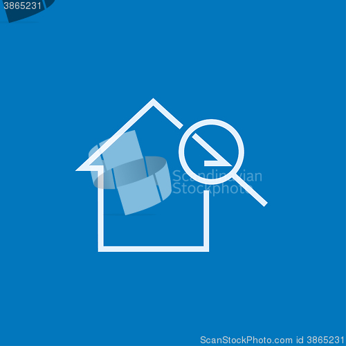 Image of House and magnifying glass line icon.