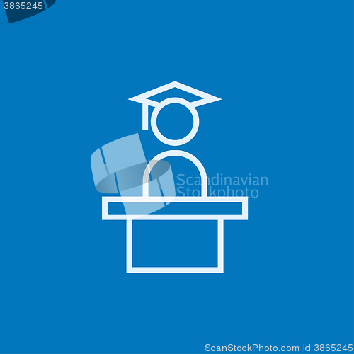 Image of Graduate standing near tribune line icon.