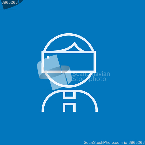 Image of Man wearing virtual reality headset line icon.
