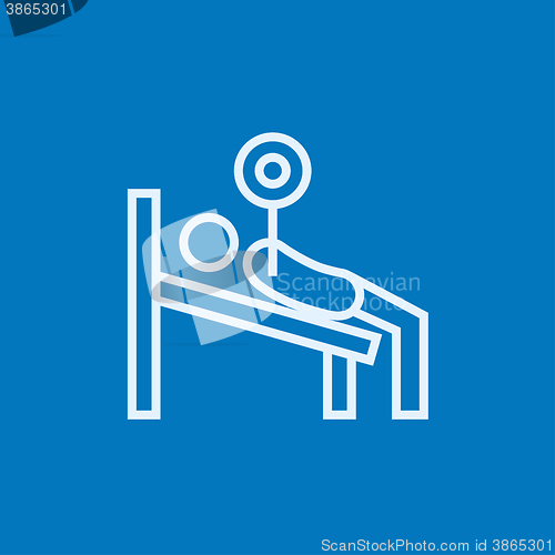 Image of Man lying on bench and lifting barbell line icon.