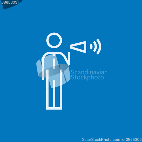 Image of Businessman with megaphone line icon.