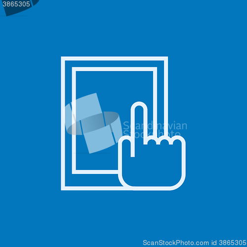 Image of Finger pointing at tablet line icon.