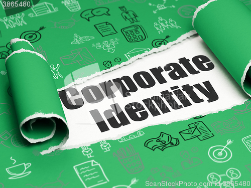 Image of Finance concept: black text Corporate Identity under the piece of  torn paper