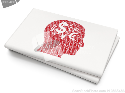 Image of Finance concept: Head With Finance Symbol on Blank Newspaper background