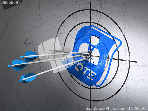 Image of Politics concept: arrows in Ballot target on wall background