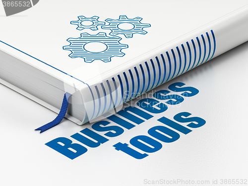 Image of Business concept: book Gears, Business Tools on white background