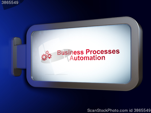 Image of Finance concept: Business Processes Automation and Gears on billboard background