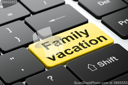 Image of Tourism concept: Family Vacation on computer keyboard background