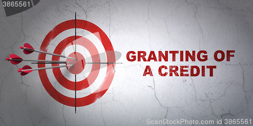 Image of Currency concept: target and Granting of A credit on wall background