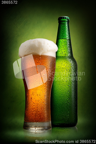 Image of Beer in bottle and glass